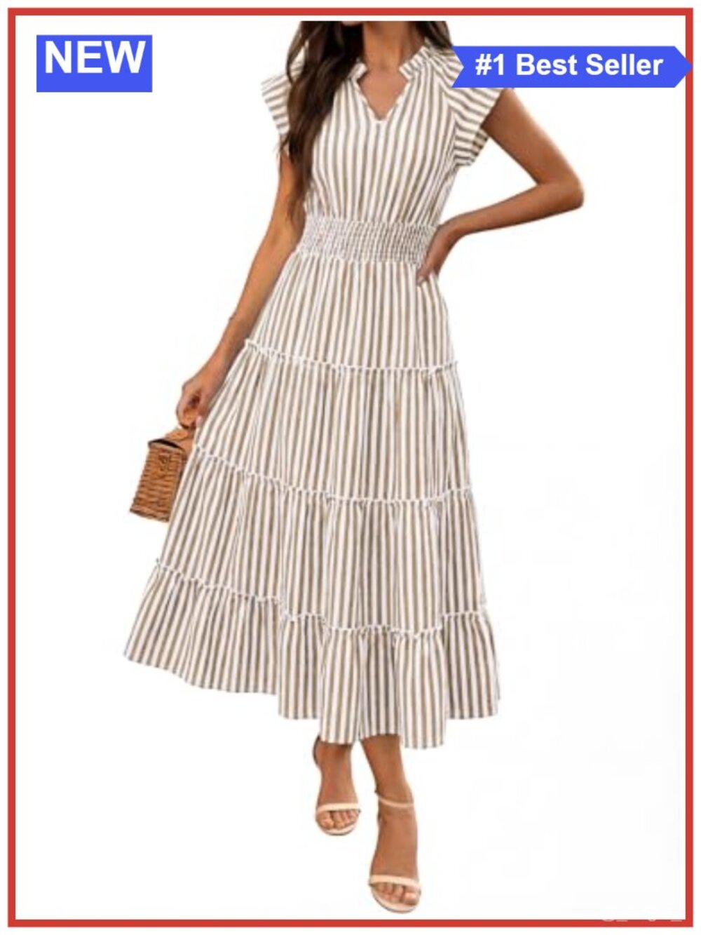 Women's Maxi Dress Rayon V-Neck Tiered Casual Summer Beach Sundress